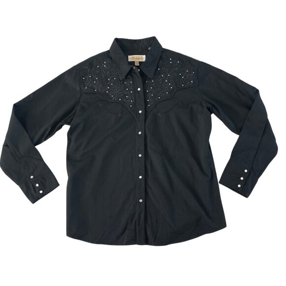 Shyanne Womens Black Embroidered Bling Western Shirt Snap XXL Country Rodeo NWOT - Picture 1 of 9